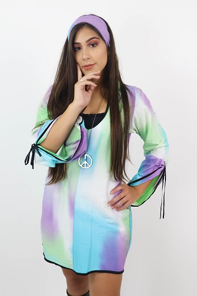 70s Vestido manchado azul 